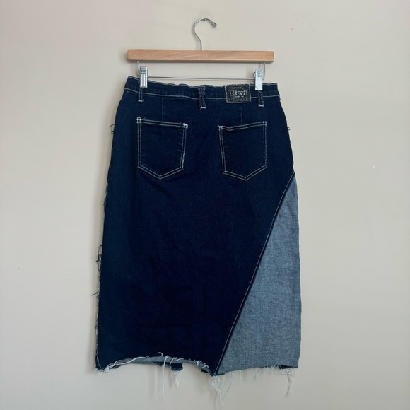 VINTAGE Y2K COLOR BLOCK DENIM MIDI SKIRT - Picture 7 of 8